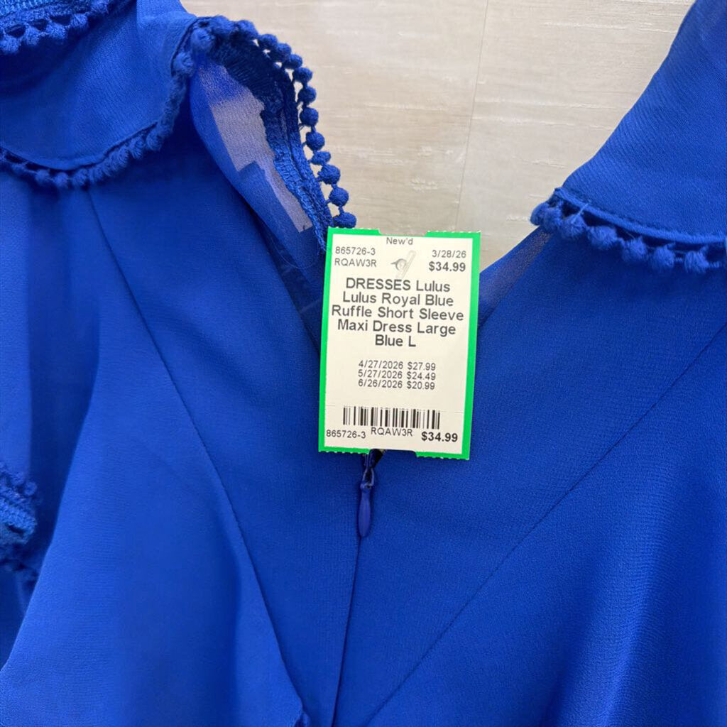 Lulus Royal Blue Ruffle Short Sleeve Maxi Dress Large