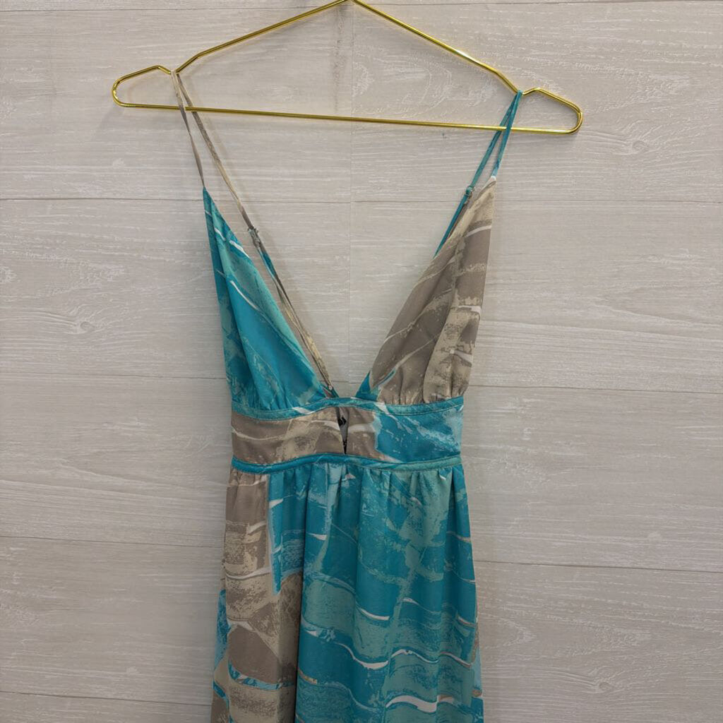 Lulus Grey/ Blue Print Maxi Dress Large
