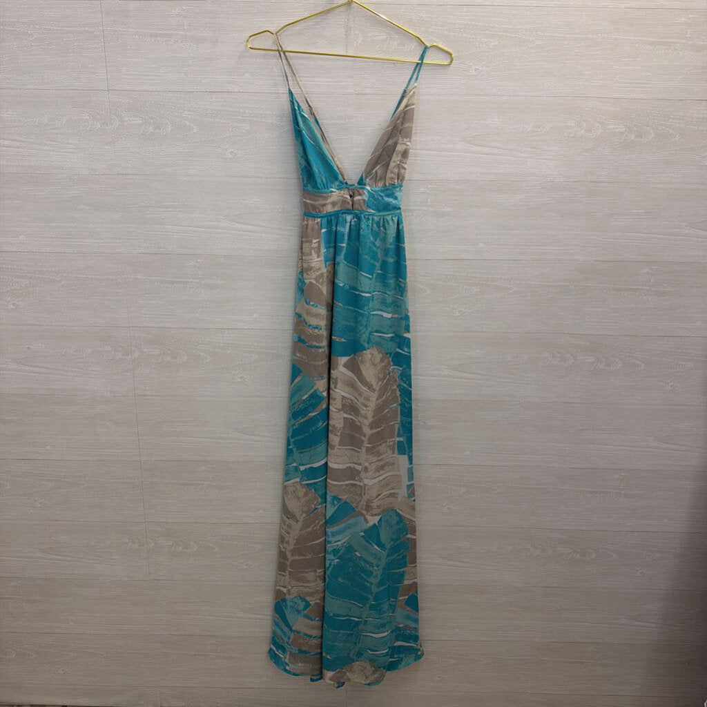 Lulus Grey/ Blue Print Maxi Dress Large