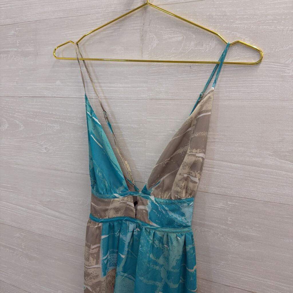 Lulus Grey/ Blue Print Maxi Dress Large