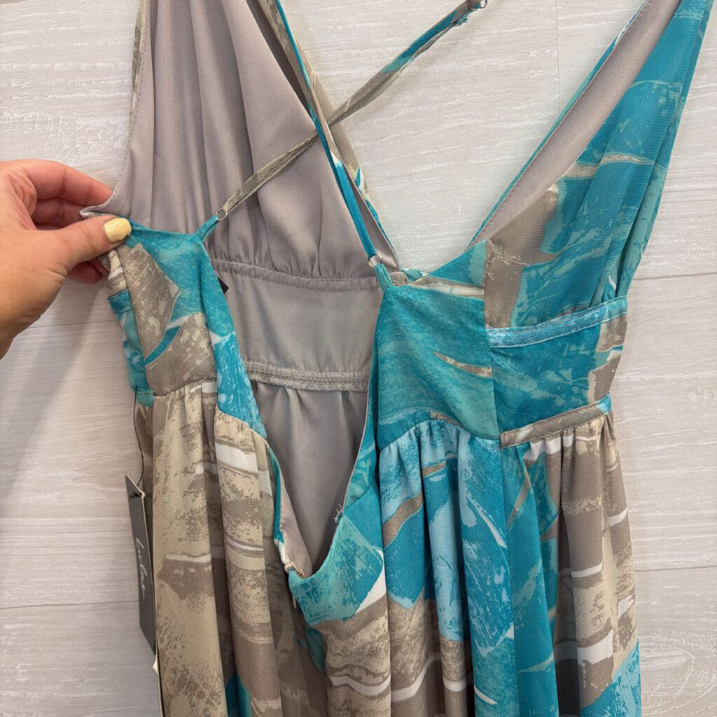 Lulus Grey/ Blue Print Maxi Dress Large