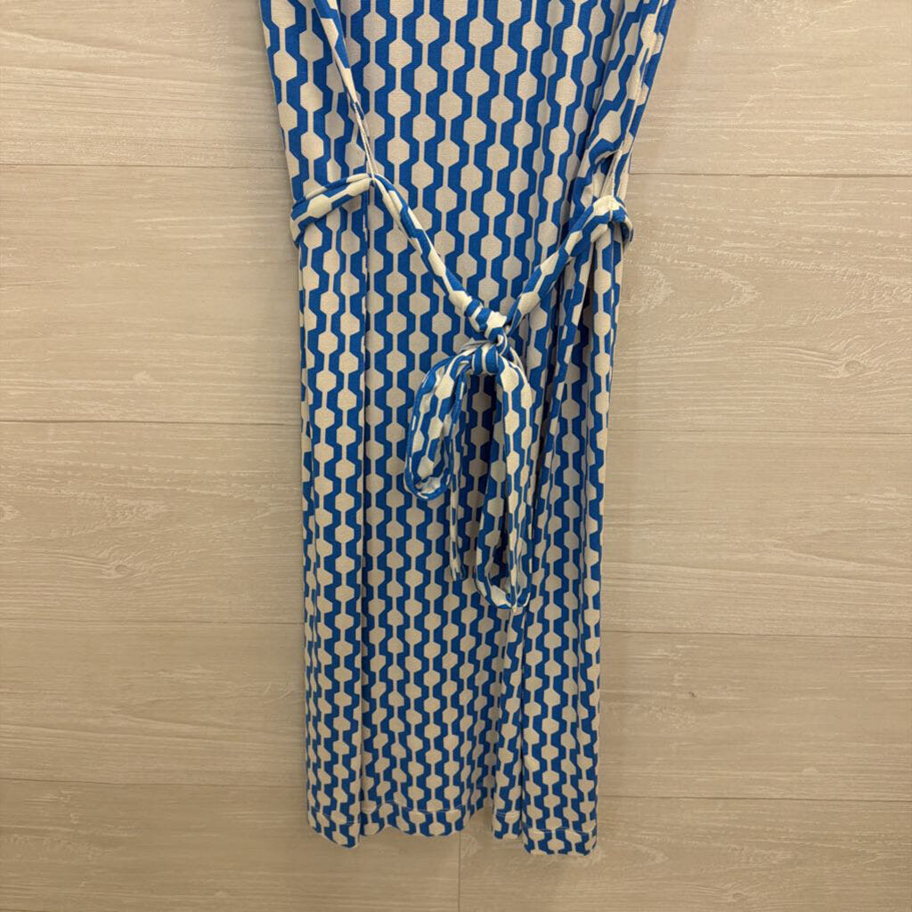 Boden Blue/ White Print Short Sleeve Tie Waist Dress 6L