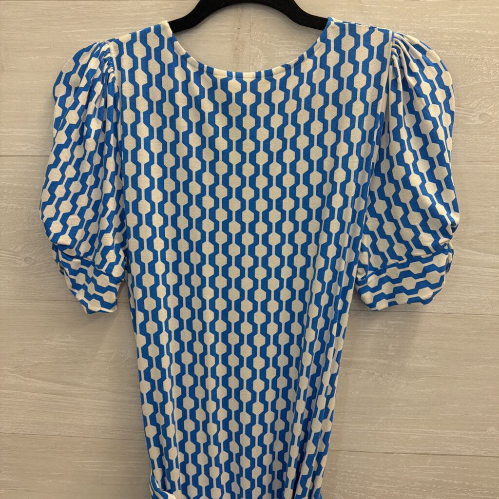 Boden Blue/ White Print Short Sleeve Tie Waist Dress 6L