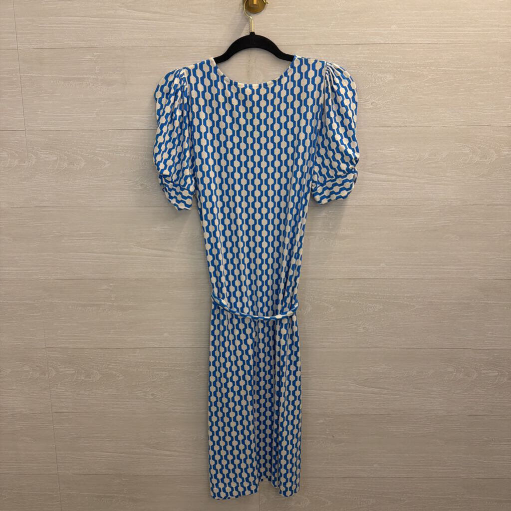 Boden Blue/ White Print Short Sleeve Tie Waist Dress 6L