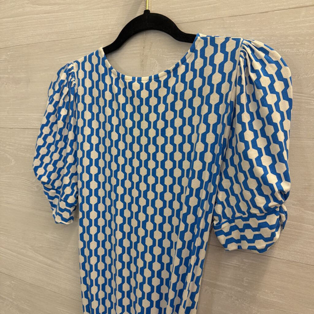 Boden Blue/ White Print Short Sleeve Tie Waist Dress 6L