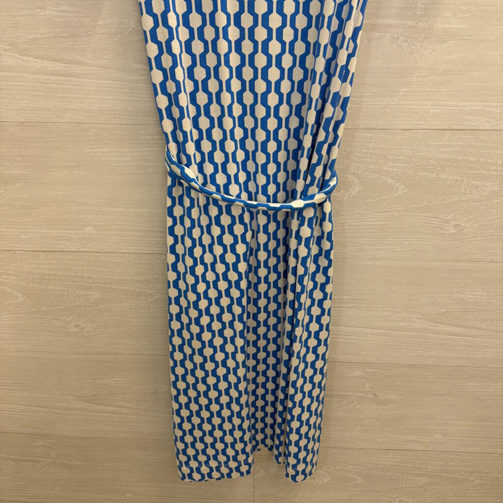 Boden Blue/ White Print Short Sleeve Tie Waist Dress 6L