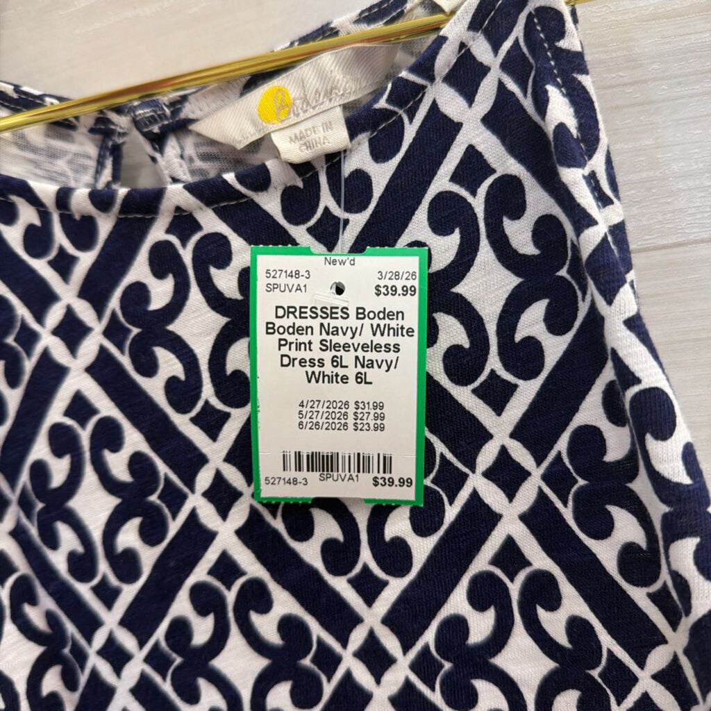 Boden Navy/ White Print Sleeveless Dress 6L