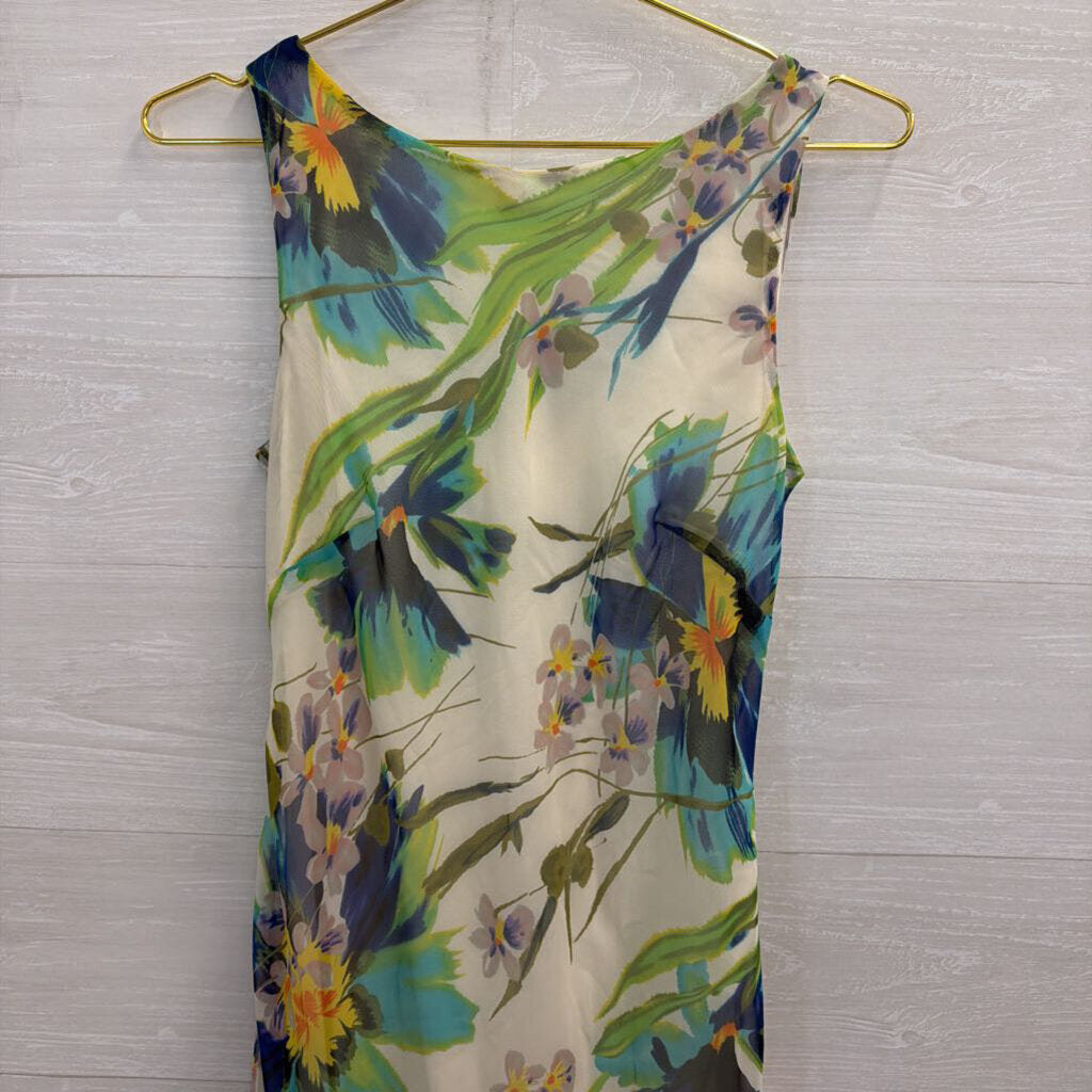 Connected Apparel White/ Multi Floral Sleeveless Midi Dress 6