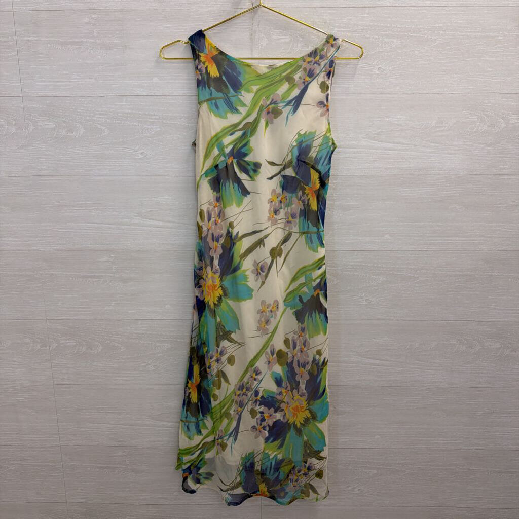 Connected Apparel White/ Multi Floral Sleeveless Midi Dress 6
