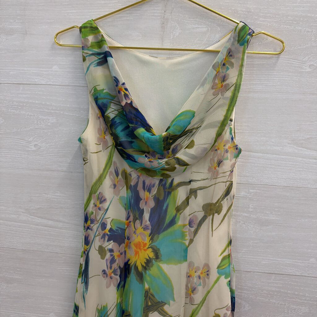 Connected Apparel White/ Multi Floral Sleeveless Midi Dress 6