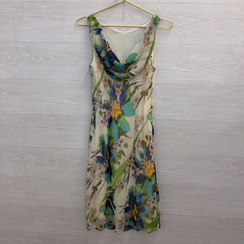 Connected Apparel White/ Multi Floral Sleeveless Midi Dress 6