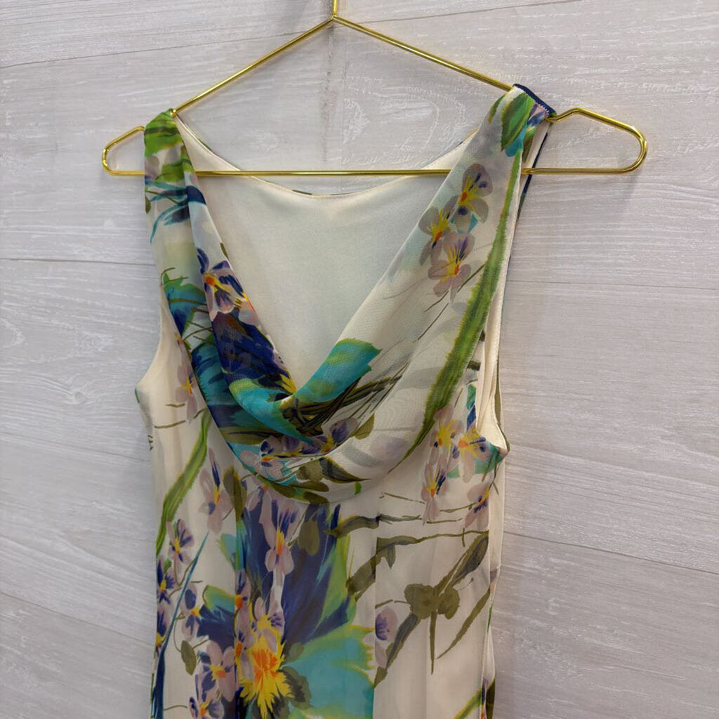 Connected Apparel White/ Multi Floral Sleeveless Midi Dress 6