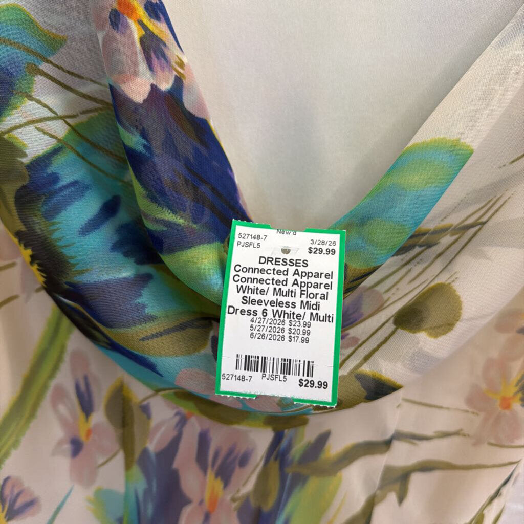 Connected Apparel White/ Multi Floral Sleeveless Midi Dress 6