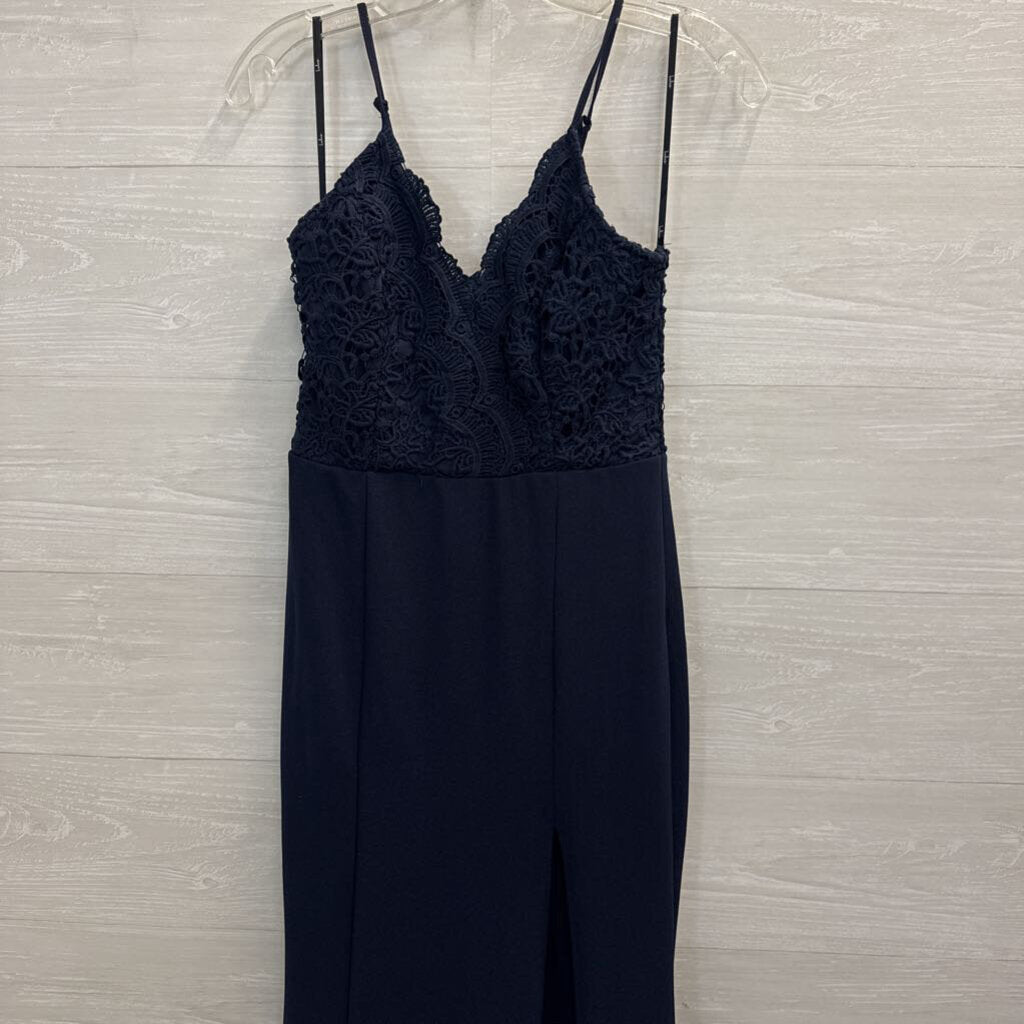 Lulus Navy Lace Top Fitted Long Formal Dress Extra Small