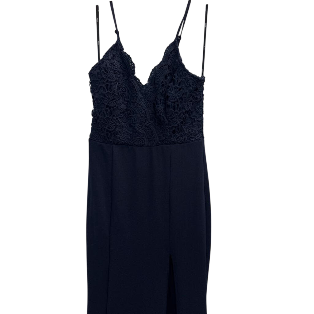 Lulus Navy Lace Top Fitted Long Formal Dress Extra Small