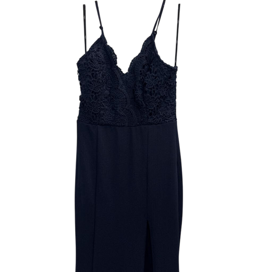 Lulus Navy Lace Top Fitted Long Formal Dress Extra Small