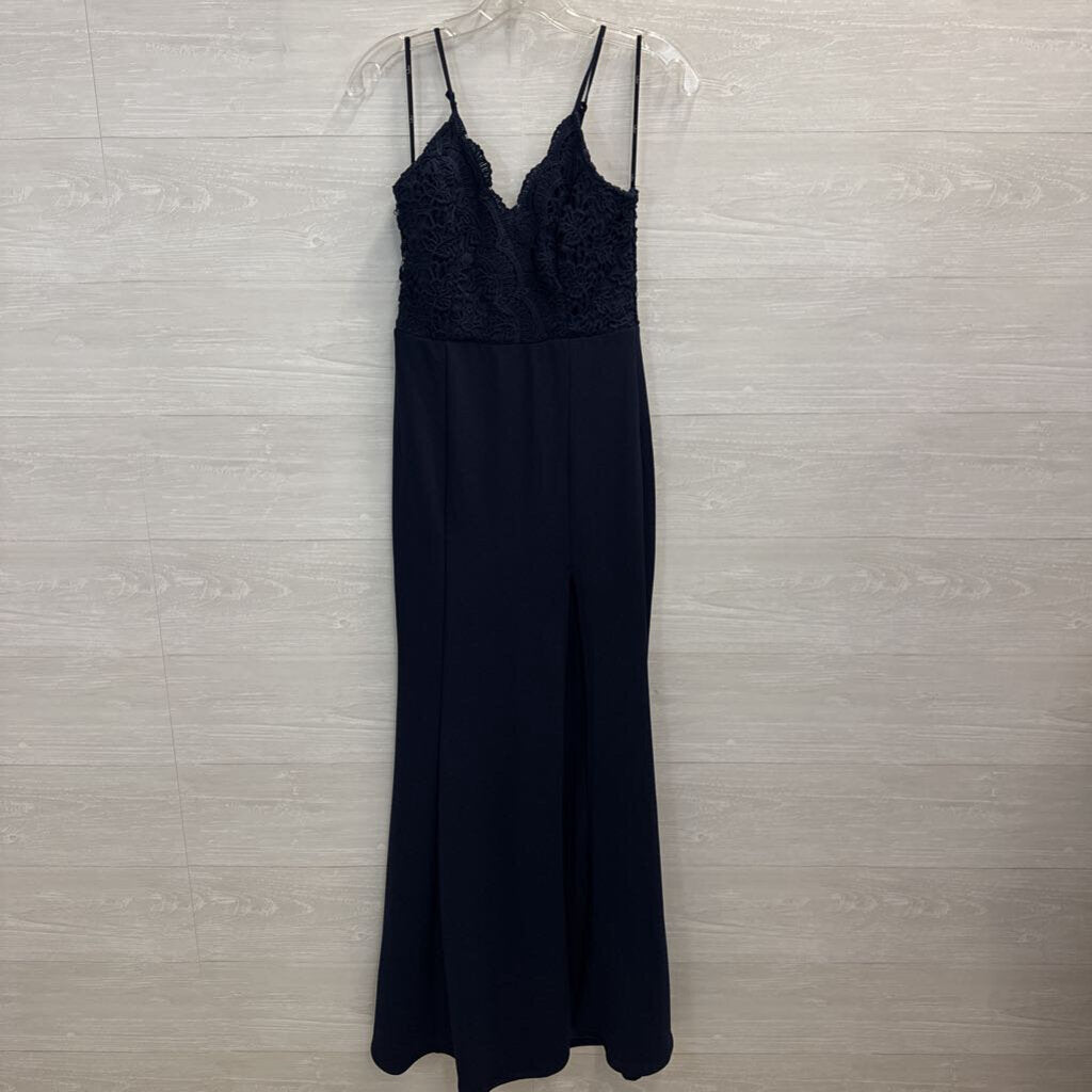 Lulus Navy Lace Top Fitted Long Formal Dress Extra Small