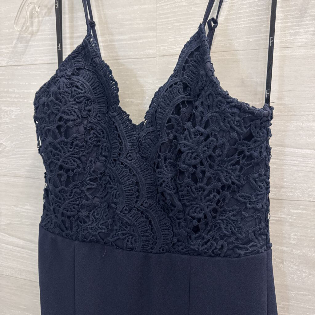 Lulus Navy Lace Top Fitted Long Formal Dress Extra Small