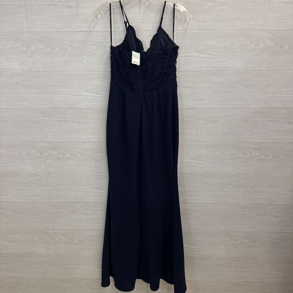 Lulus Navy Lace Top Fitted Long Formal Dress Extra Small