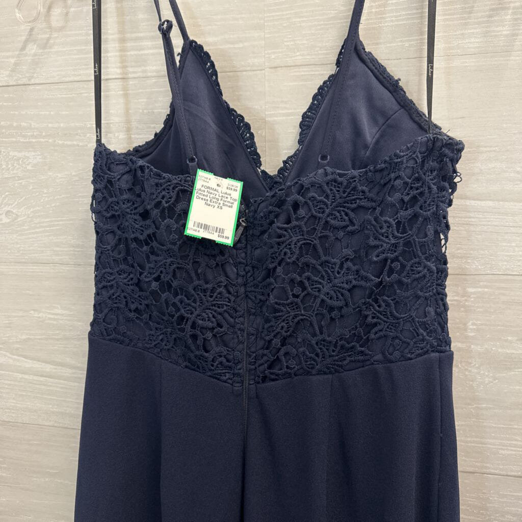 Lulus Navy Lace Top Fitted Long Formal Dress Extra Small