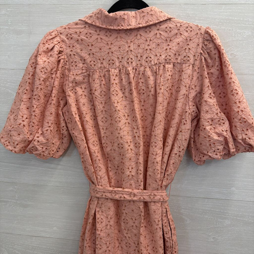 Society Social X Crown and Ivy Pink Eyelet Short Puff Sleeve Button Front Dress Medium