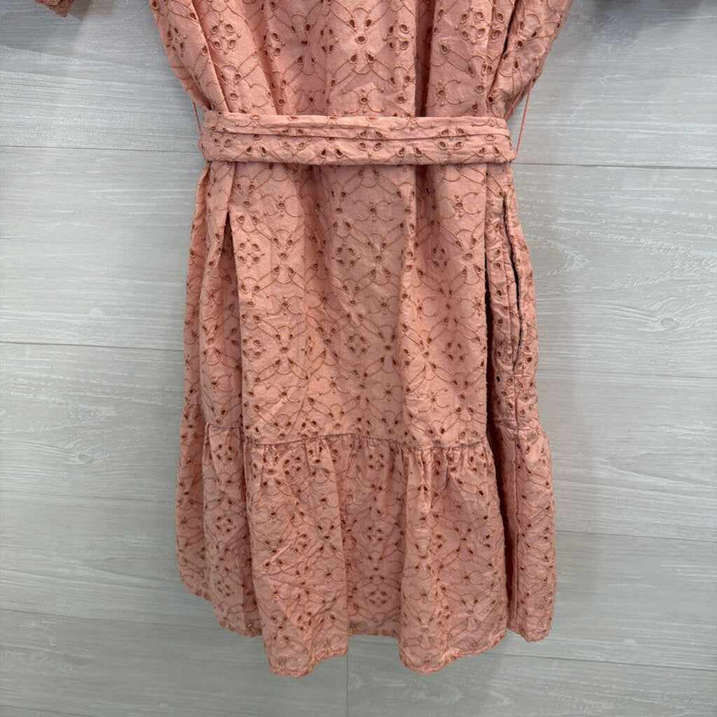 Society Social X Crown and Ivy Pink Eyelet Short Puff Sleeve Button Front Dress Medium