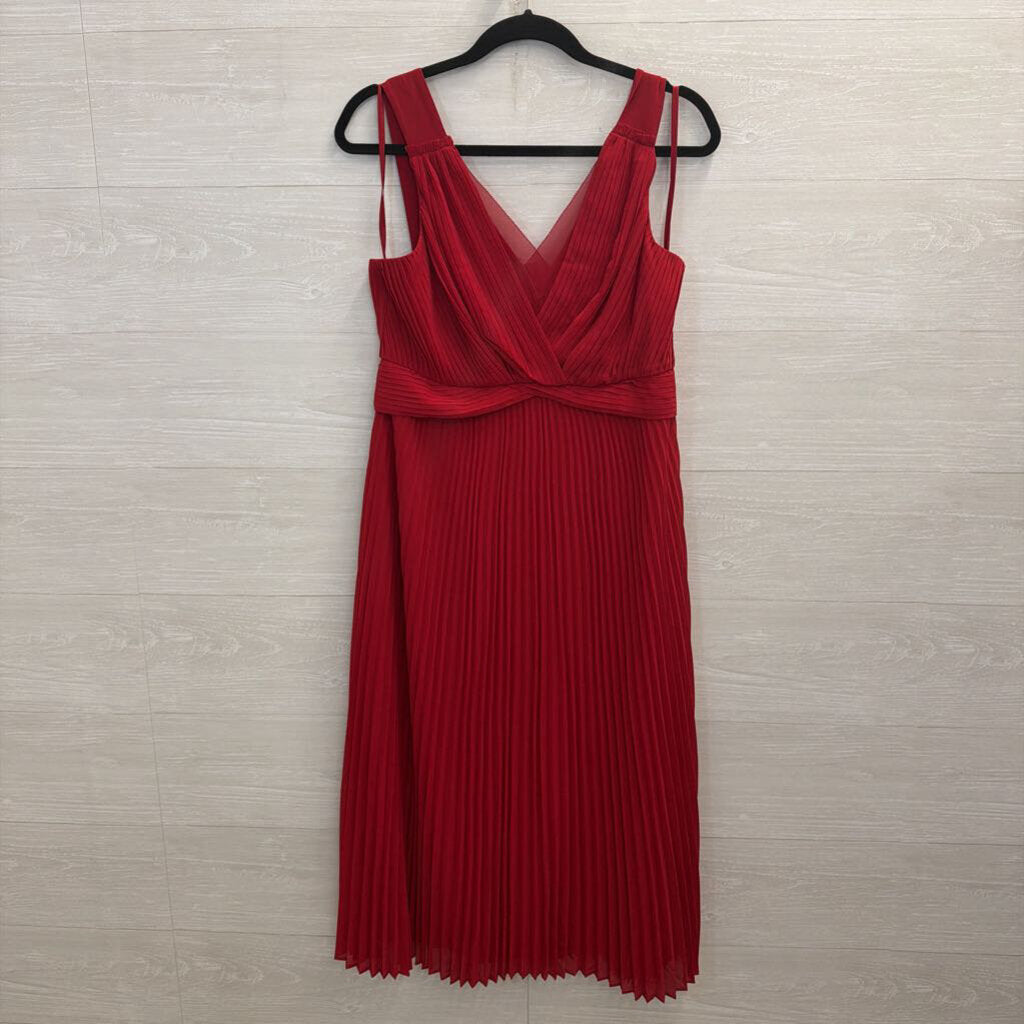 White House Black Market Red Pleated Sleeveless Midi Dress 6