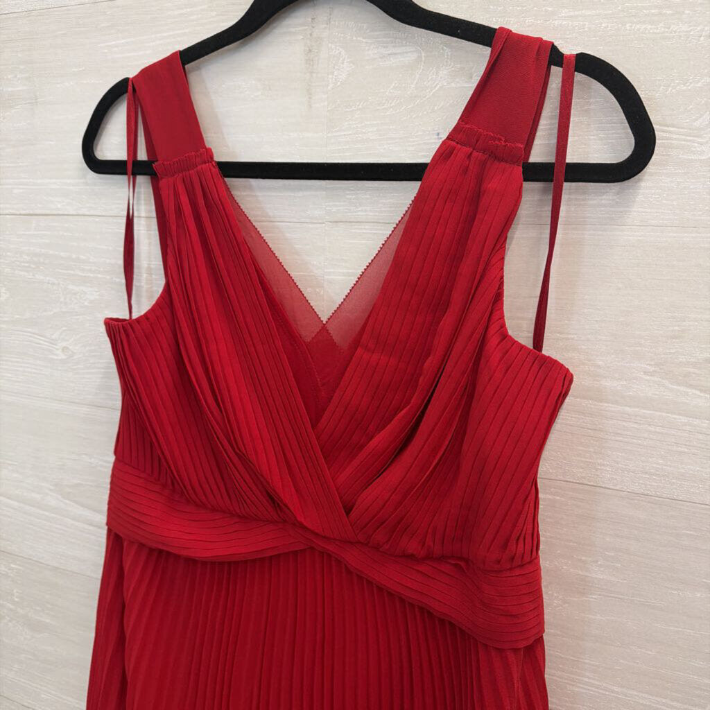 White House Black Market Red Pleated Sleeveless Midi Dress 6