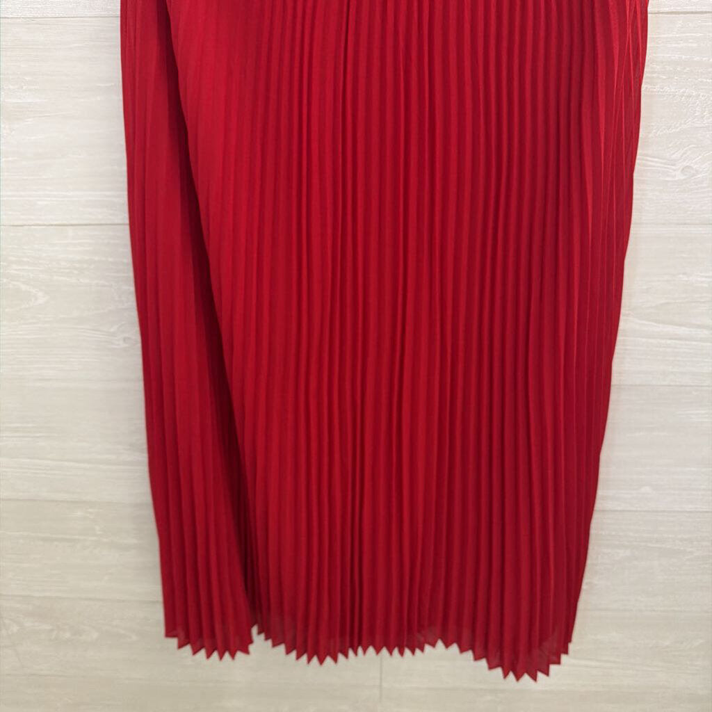 White House Black Market Red Pleated Sleeveless Midi Dress 6