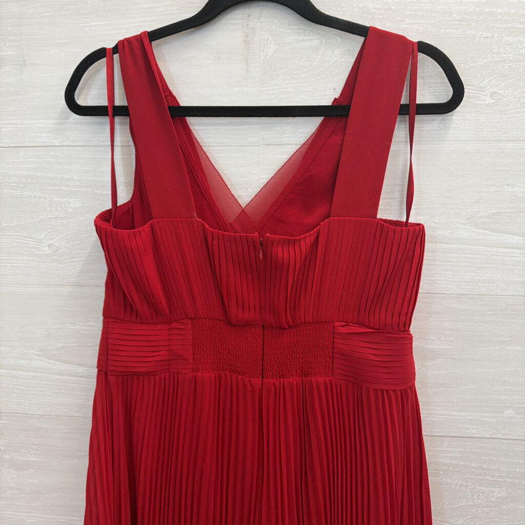 White House Black Market Red Pleated Sleeveless Midi Dress 6