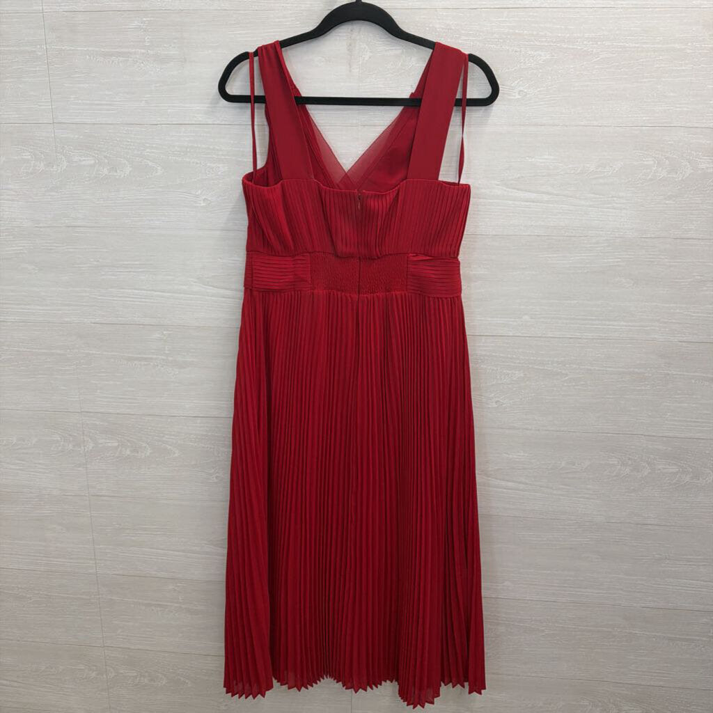 White House Black Market Red Pleated Sleeveless Midi Dress 6