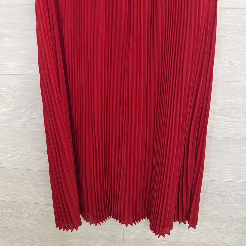 White House Black Market Red Pleated Sleeveless Midi Dress 6