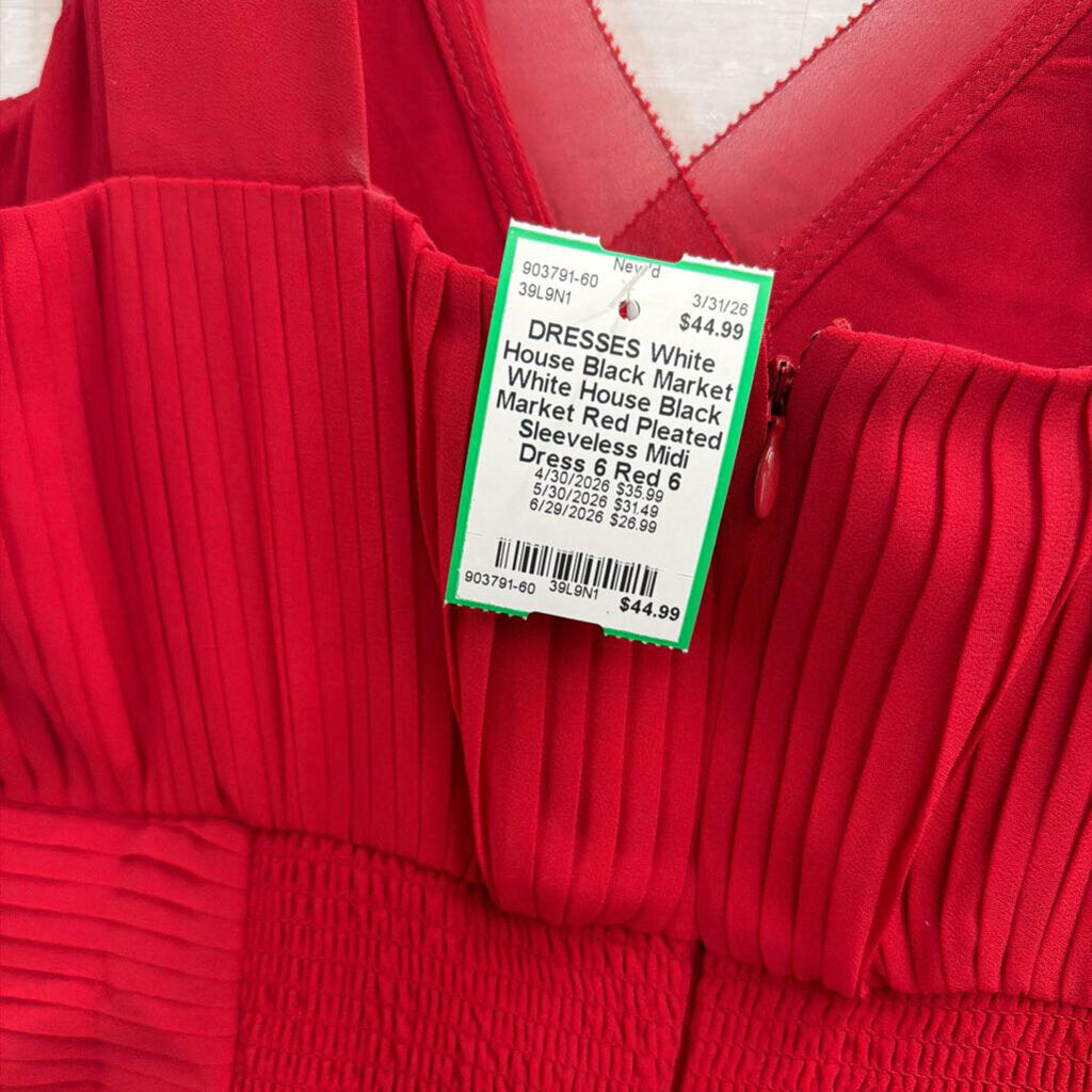 White House Black Market Red Pleated Sleeveless Midi Dress 6