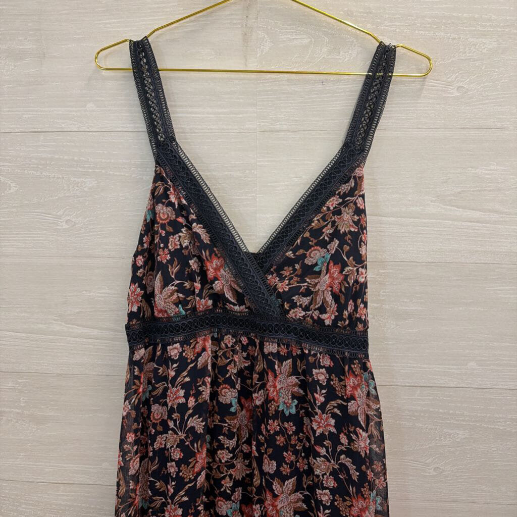 Express Navy/ Pink Floral Print Maxi Dress Medium