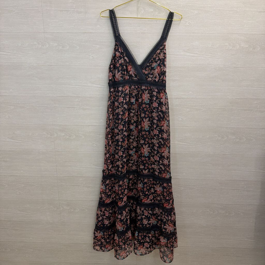 Express Navy/ Pink Floral Print Maxi Dress Medium