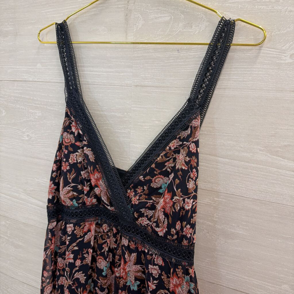 Express Navy/ Pink Floral Print Maxi Dress Medium