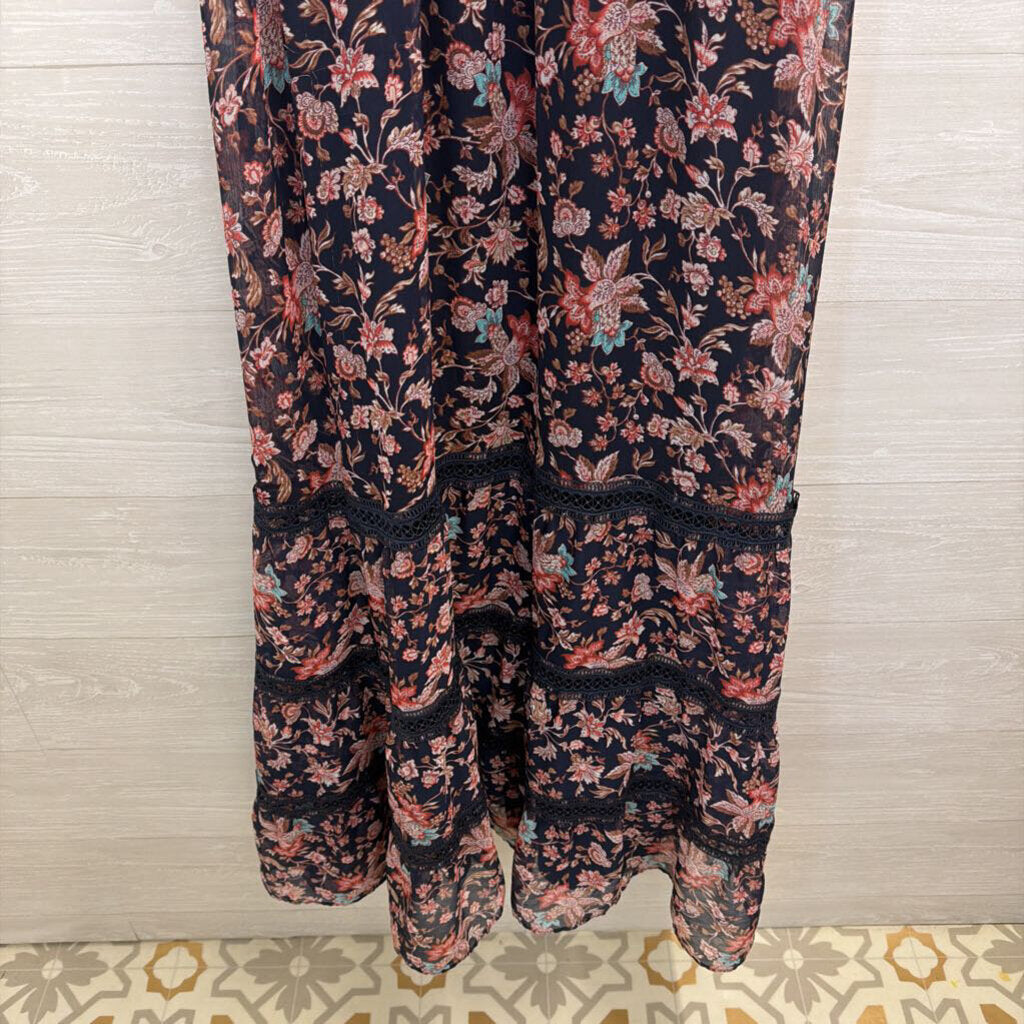 Express Navy/ Pink Floral Print Maxi Dress Medium