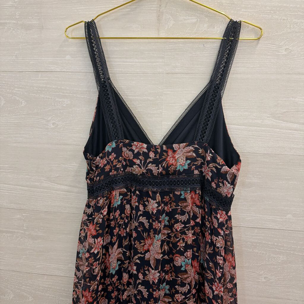 Express Navy/ Pink Floral Print Maxi Dress Medium