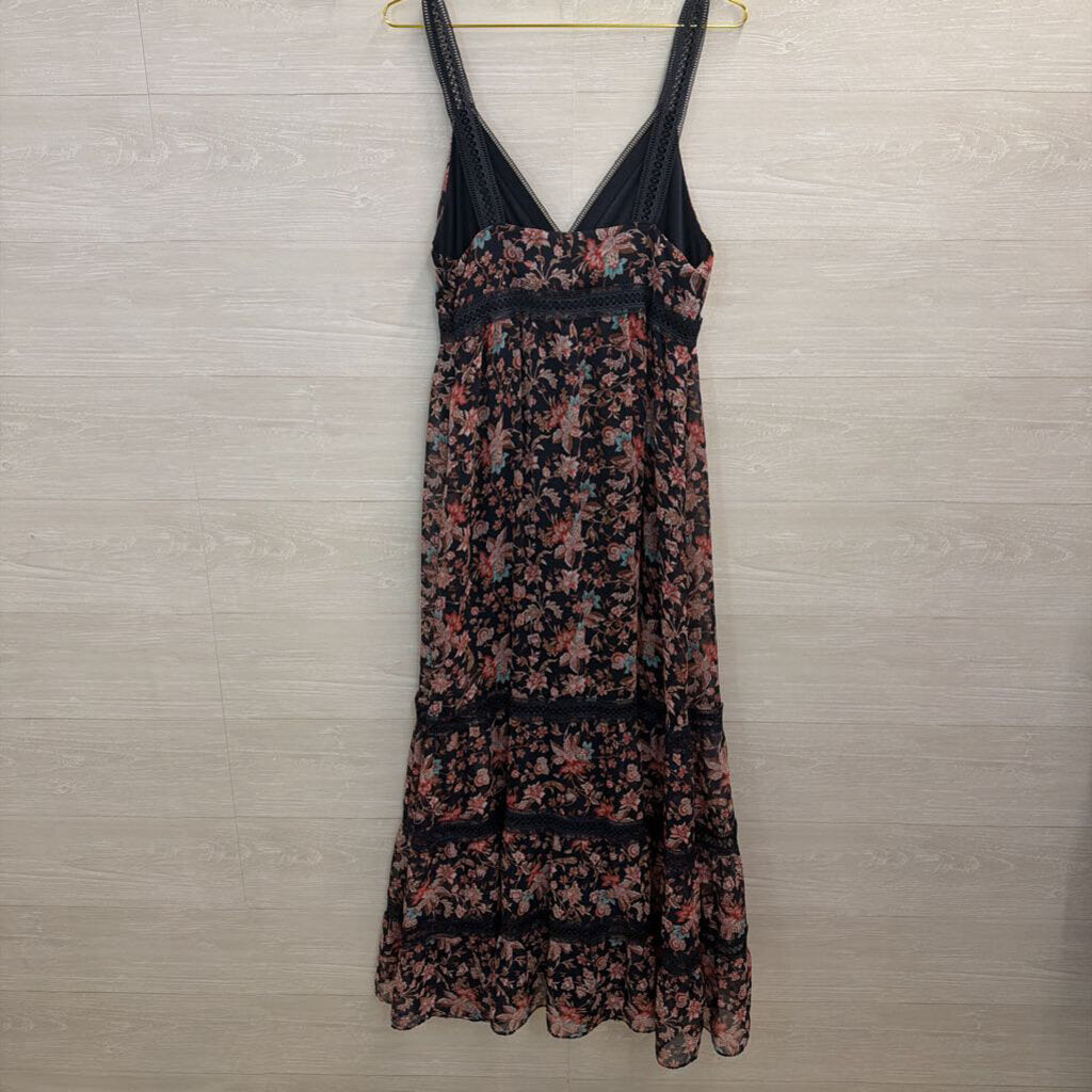 Express Navy/ Pink Floral Print Maxi Dress Medium
