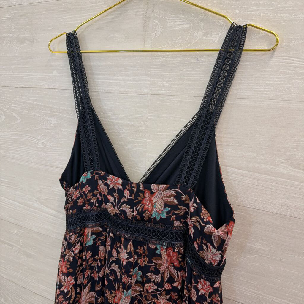 Express Navy/ Pink Floral Print Maxi Dress Medium