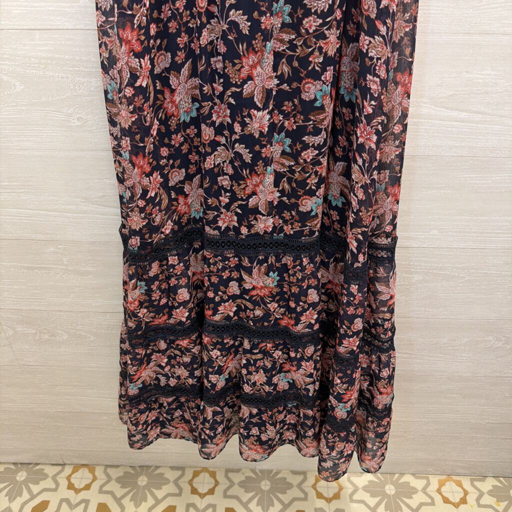Express Navy/ Pink Floral Print Maxi Dress Medium