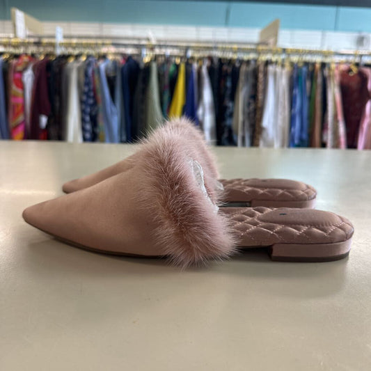 Birdies Dove French Rose Mink Fur Point Toe Mules 10