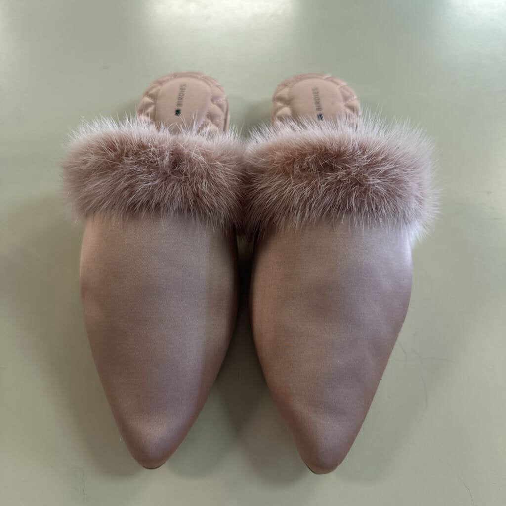 Birdies Dove French Rose Mink Fur Point Toe Mules 10