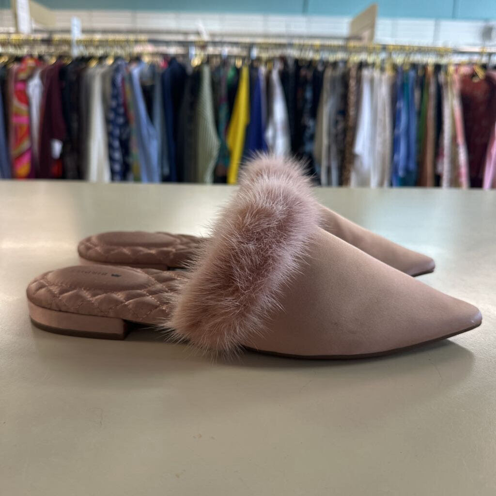 Birdies Dove French Rose Mink Fur Point Toe Mules 10