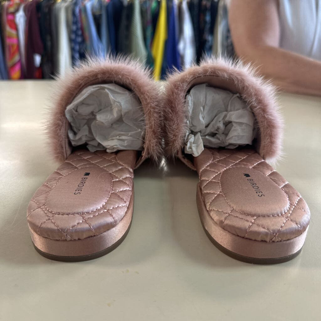 Birdies Dove French Rose Mink Fur Point Toe Mules 10