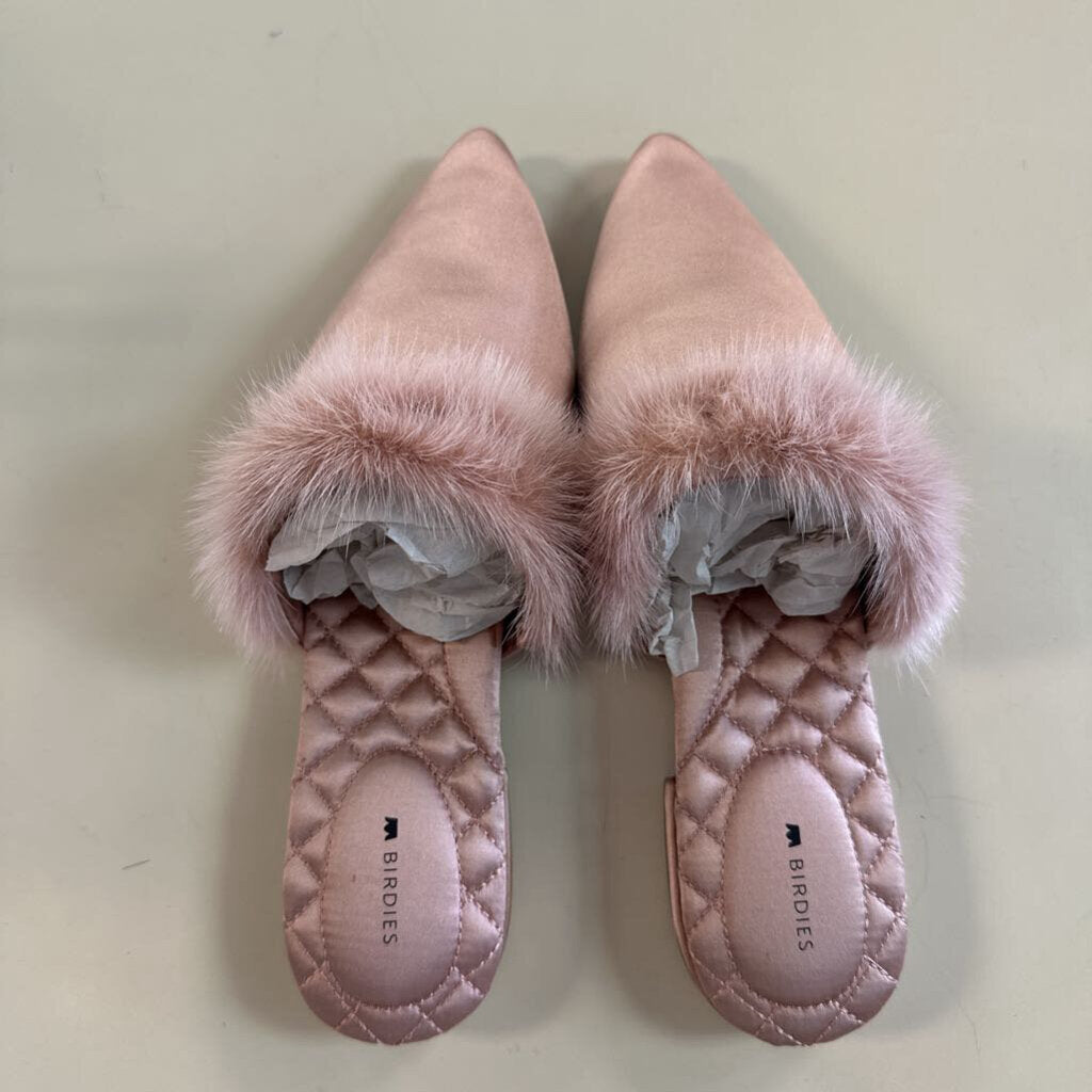 Birdies Dove French Rose Mink Fur Point Toe Mules 10