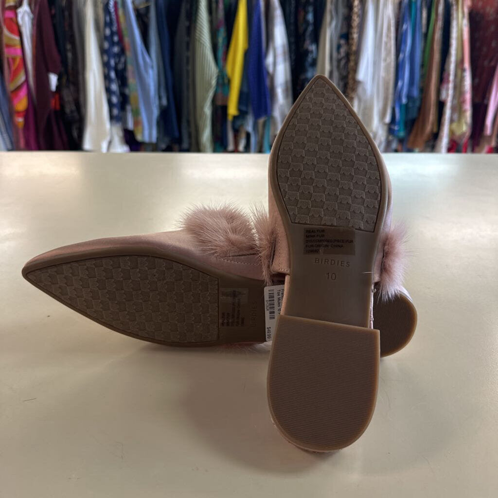 Birdies Dove French Rose Mink Fur Point Toe Mules 10