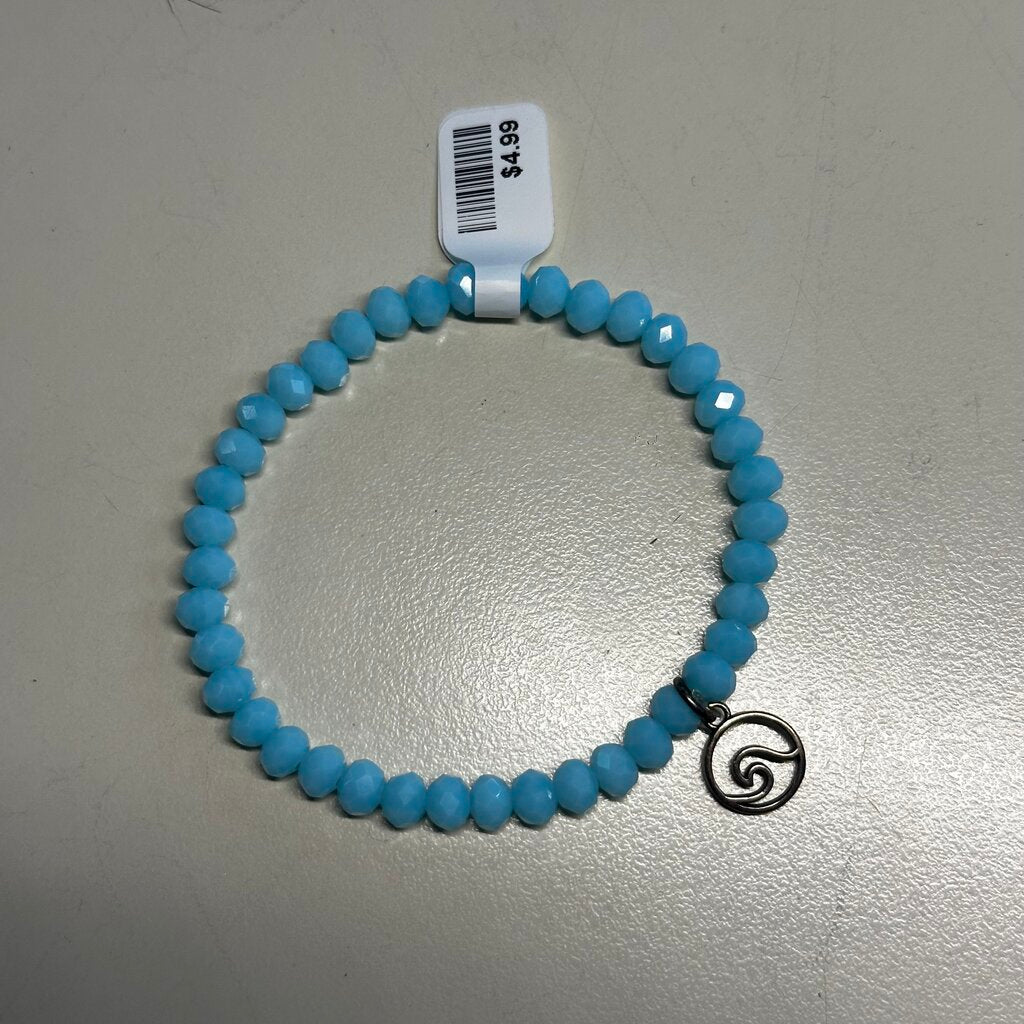 Blue Stretchy Beaded Wave Charm Bracelet