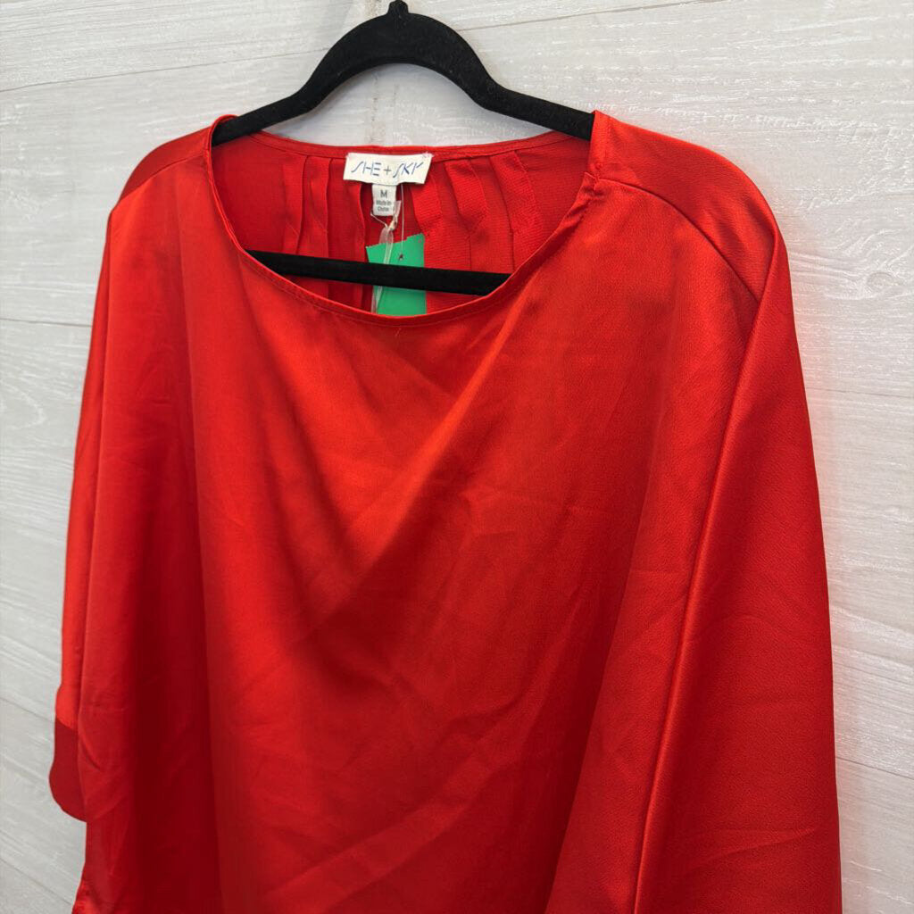 She and Sky Red Silky Slouchy Top Medium