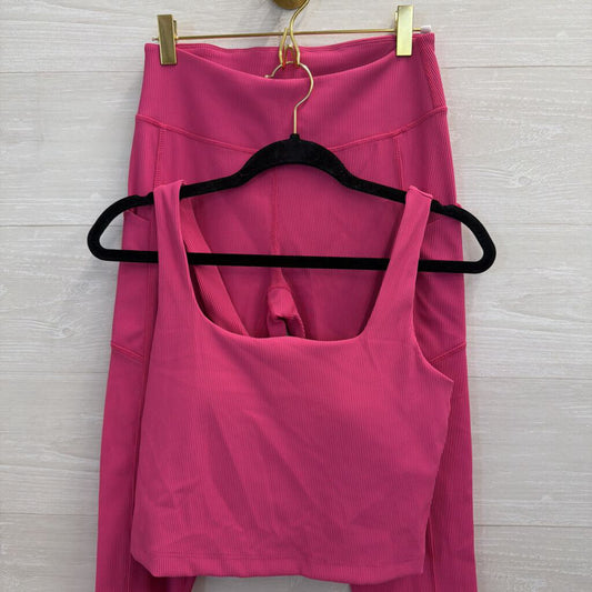 Pink Ribbed Athletic Tank/ Leggings Set Medium